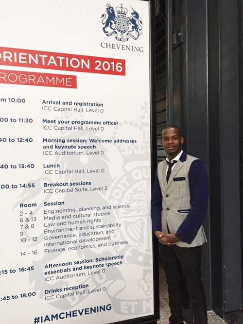 Jamesly Pierre at Chevening Orientation 2016