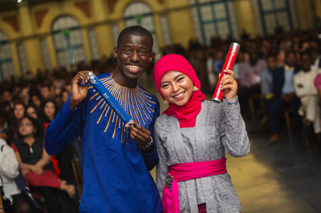 Brian Osweta and Kirana Agustina with the Chevening Relay batons