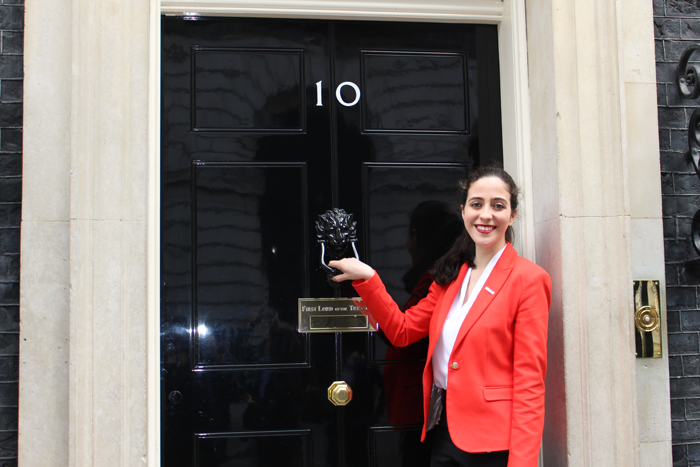 Chevening Scholar Camila Adames outside 10 Downing Street