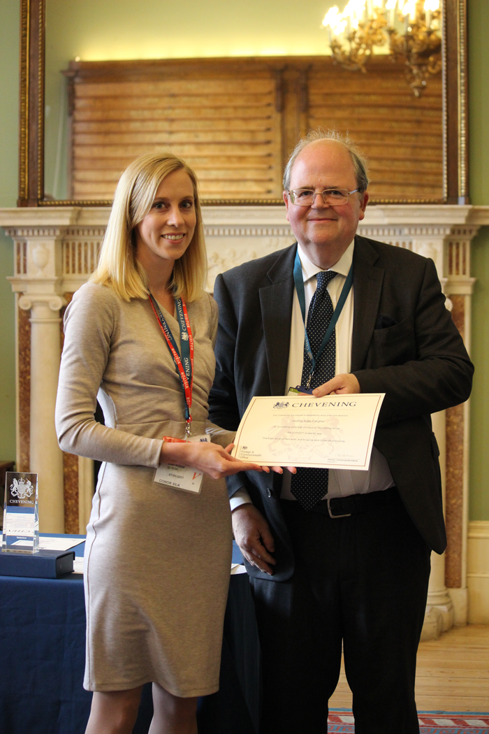 Chevening Scholar Justine Kate Fargher with Andrew McHallam