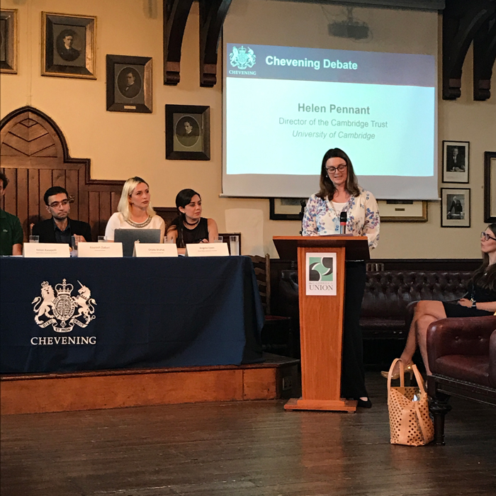 Helen Pennant, Director of the Cambridge Trust, speaks at the Chevening Debate