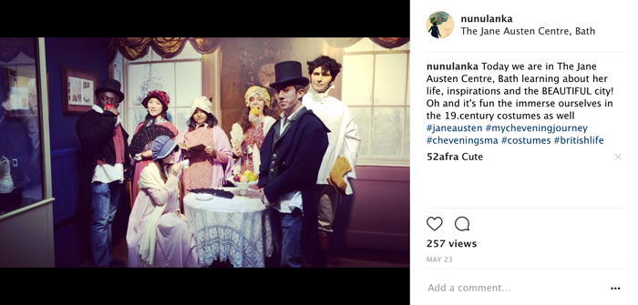 Nurbanu and friends dress up in Jane Austen-era clothing