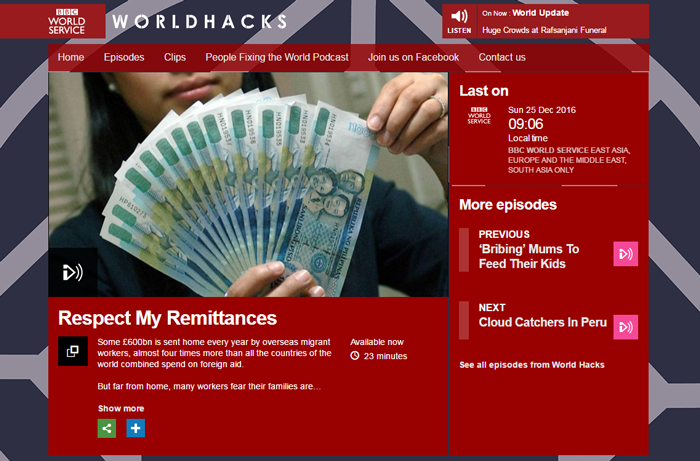 Respect My Remittances BBC World Service World Hacks programme screenshot
