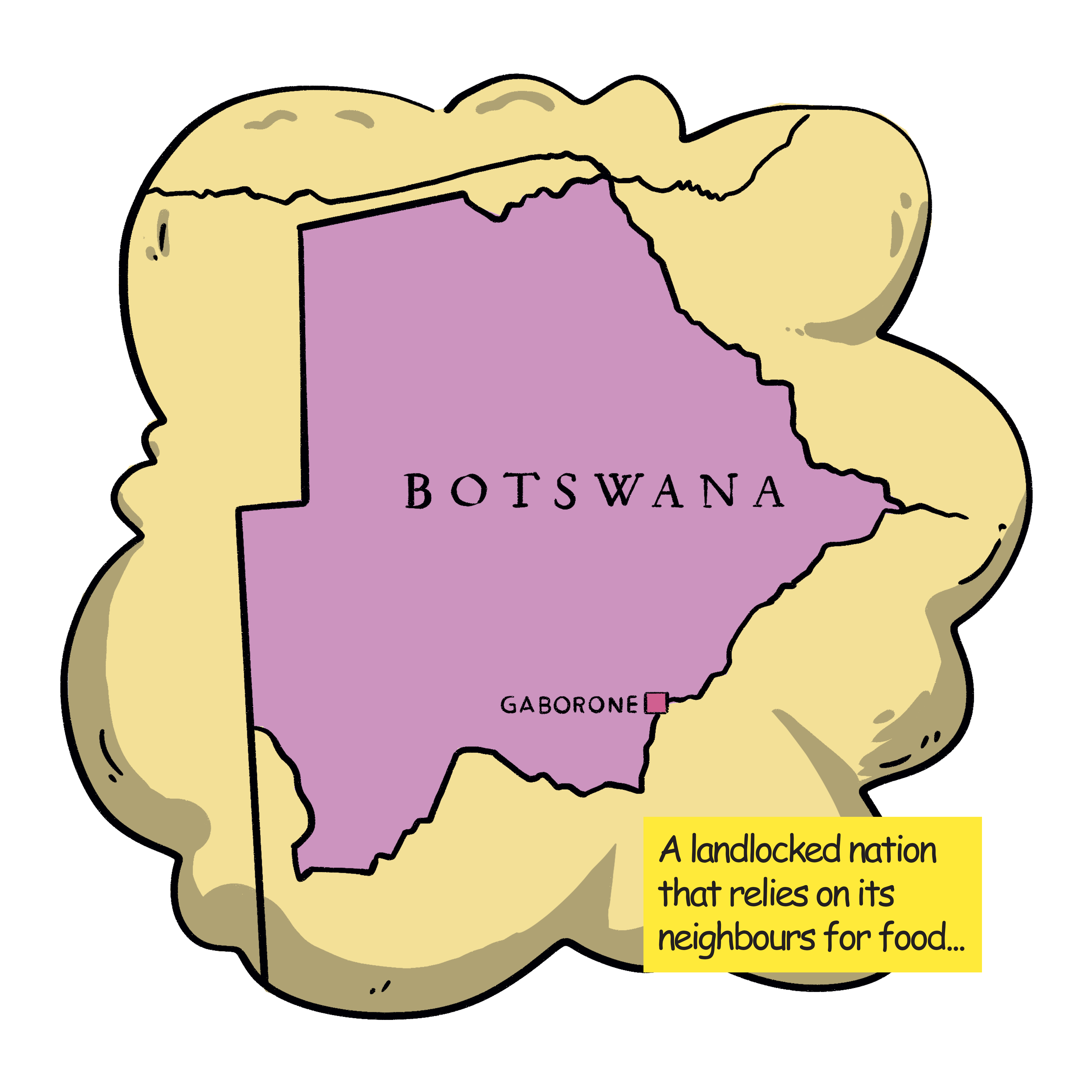 Botswana is a landlocked nation that relies on its neighbours for sufficient food.