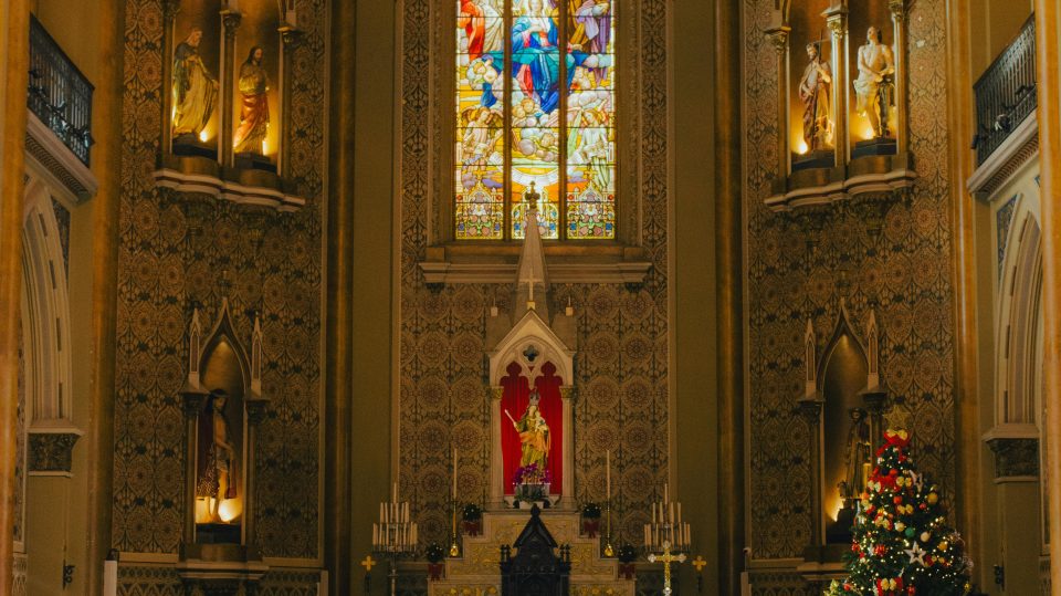 Church with Christmas tree